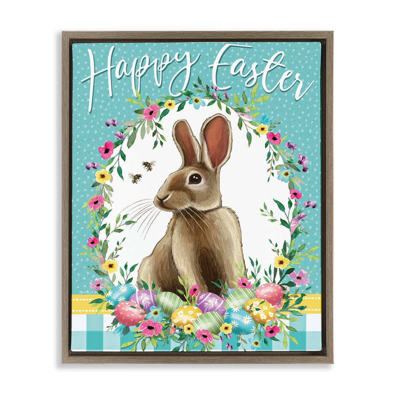 Stupell Industries Happy Easter Bunny Wreath Floating Frame Wall Art